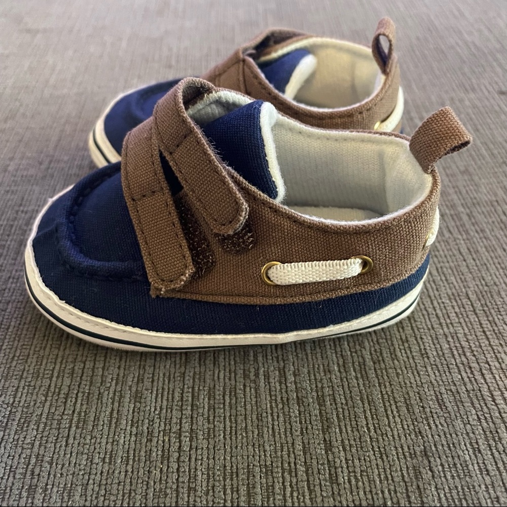 Carter’s Child Of Mine Baby Boy Navy Brown Dress Casual Shoes Size 3-6 Months